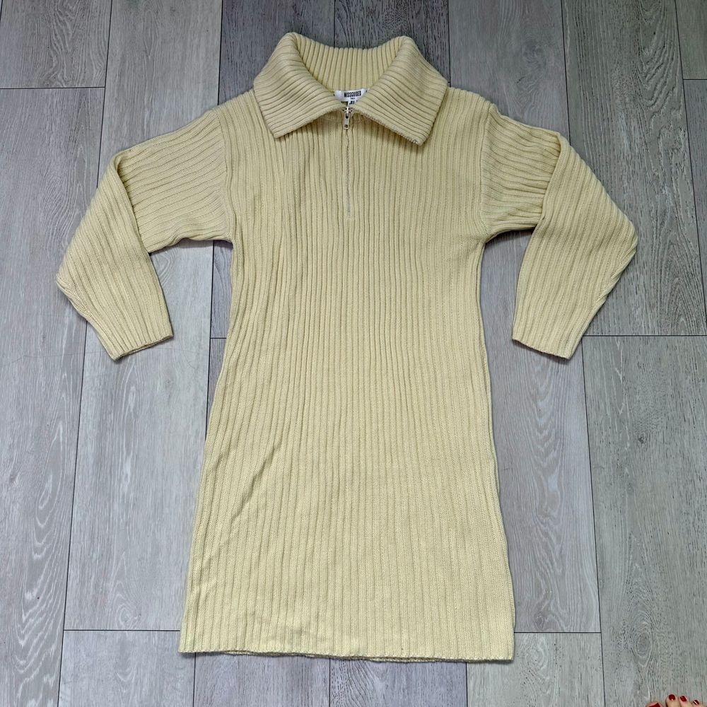 Missguided cream quarter zip long sleeve sweater knit midi dress size 4 tall